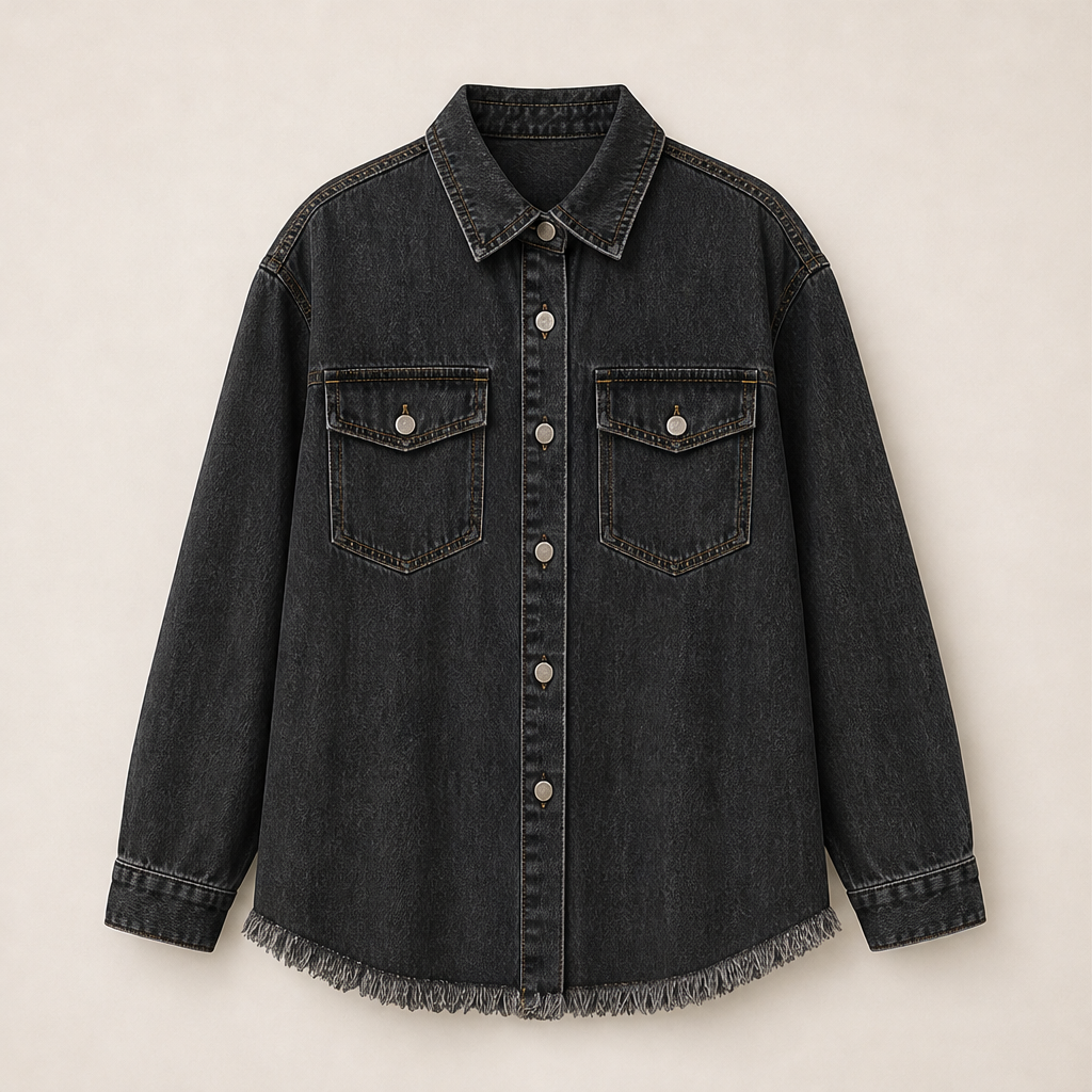 Vallesca – Giacca di Jeans Oversize Orlo Sfrangiato Black