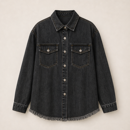 Vallesca – Giacca di Jeans Oversize Orlo Sfrangiato Black