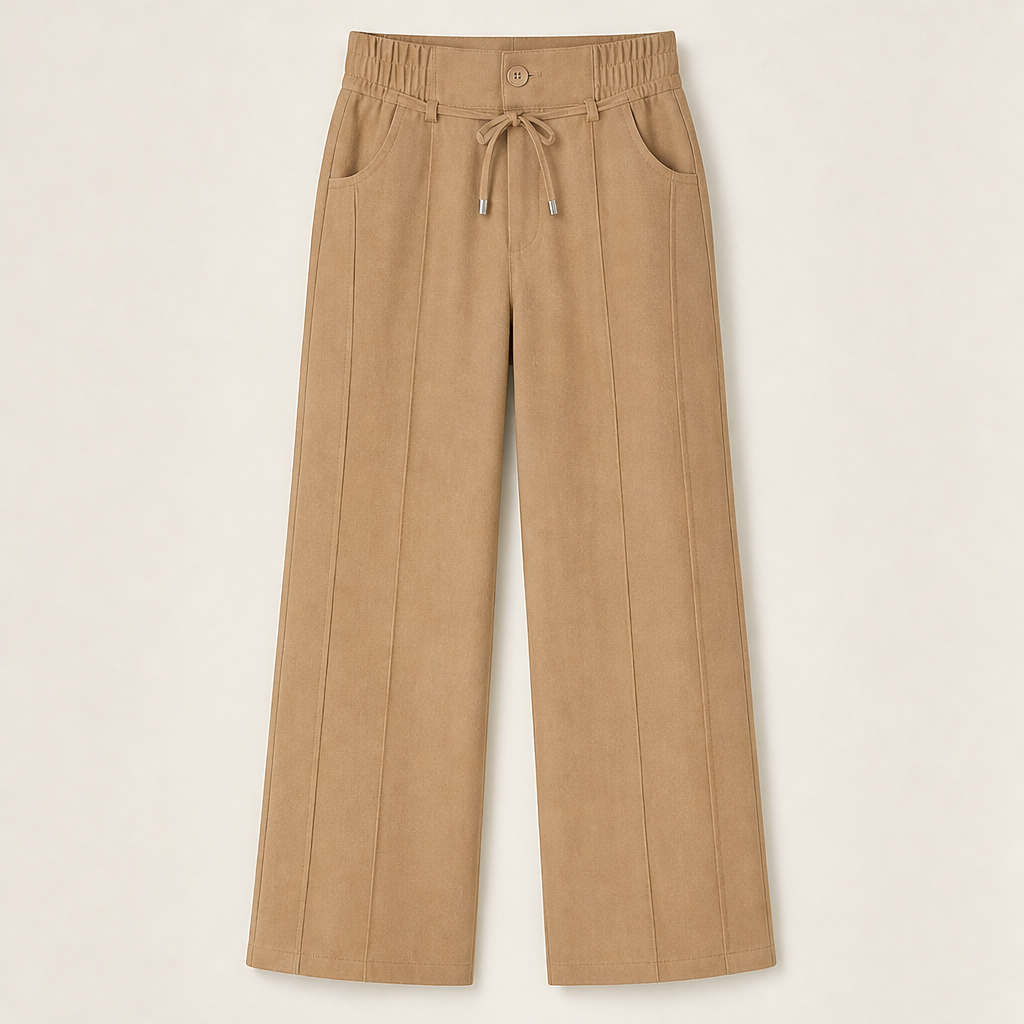 Velmora – Pantaloni a Vita Alta con Cuciture Frontali Camel