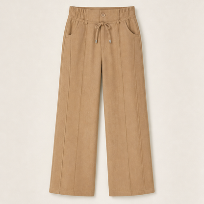 Velmora – Pantaloni a Vita Alta con Cuciture Frontali Camel