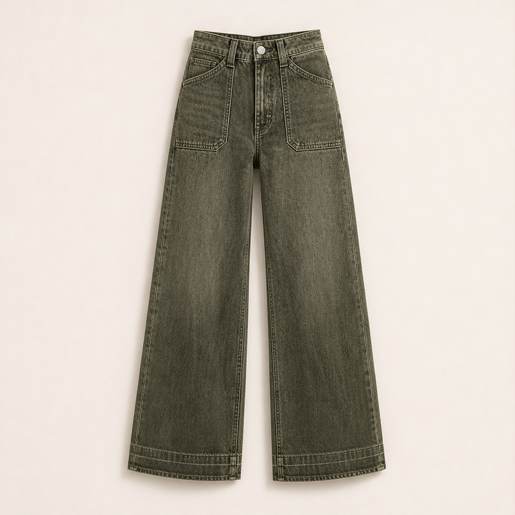 Velmora – Jeans a Vita Alta Elasticizzati Straight Leg Khaki