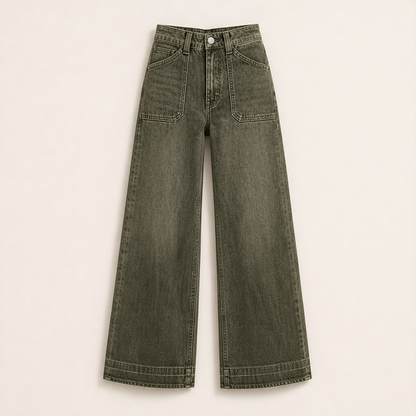 Velmora – Jeans a Vita Alta Elasticizzati Straight Leg Khaki