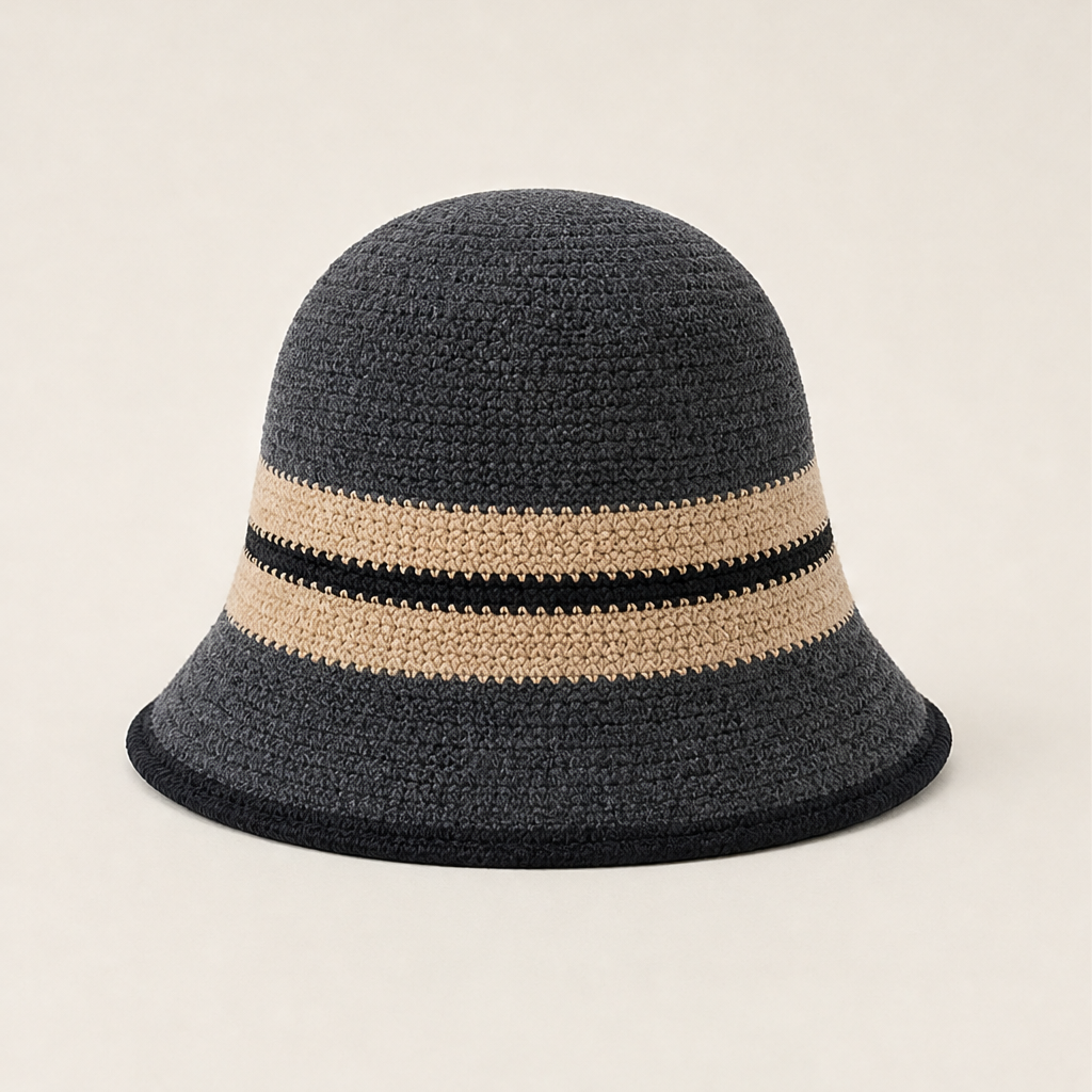 Verolli – Cappello Cloche a Righe Pieghevole Grey