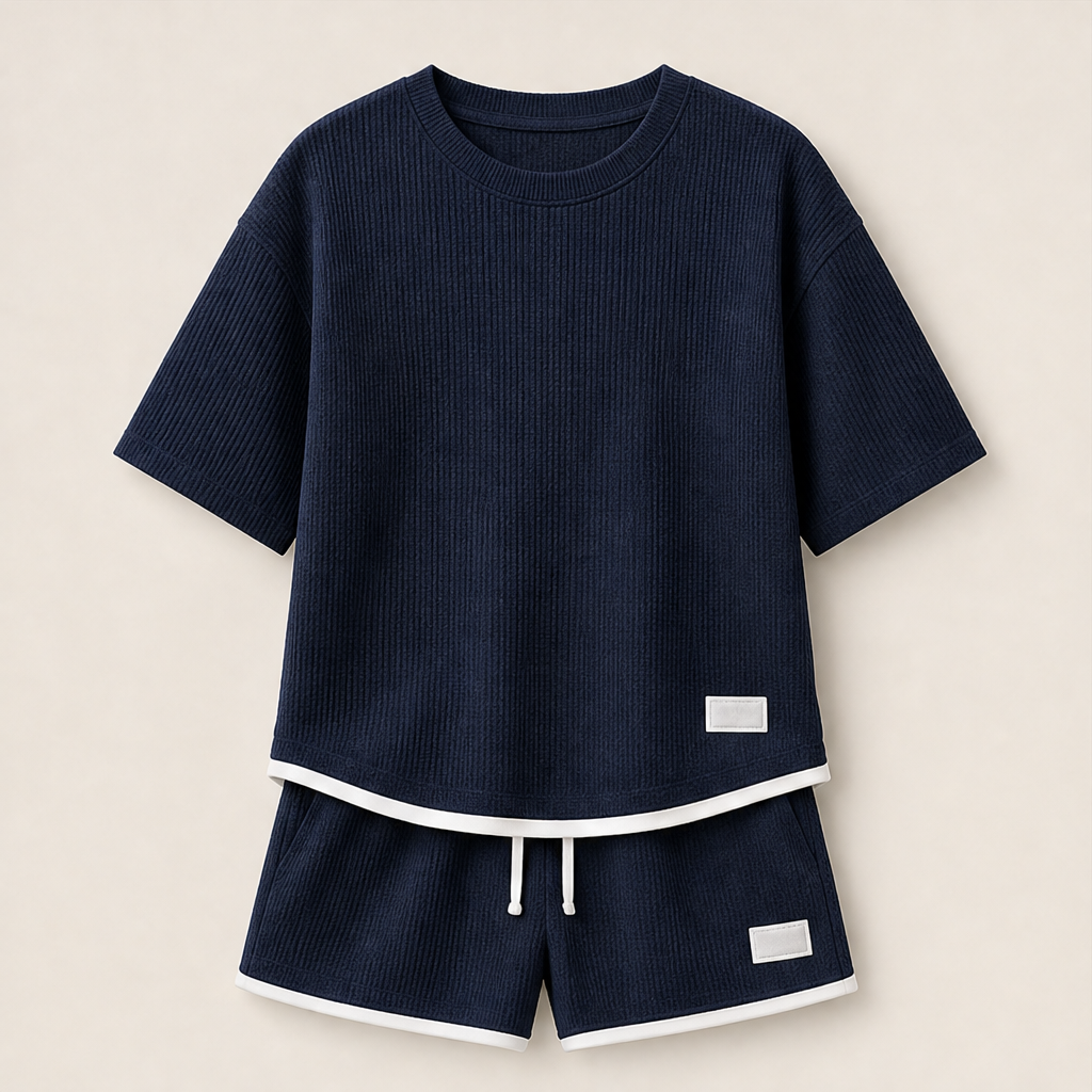 Vaffelo – Completo Loungewear in Maglia a Waffle Navy