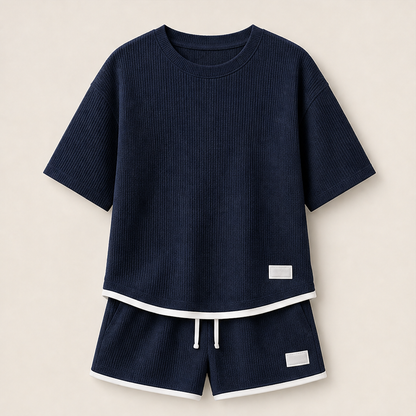 Vaffelo – Completo Loungewear in Maglia a Waffle Navy