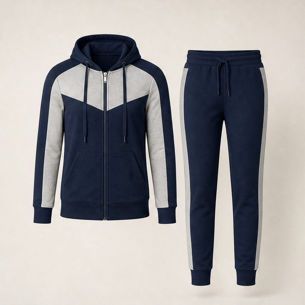 Velmora – Tuta Color-Block con Cappuccio, Due Pezzi Navy
