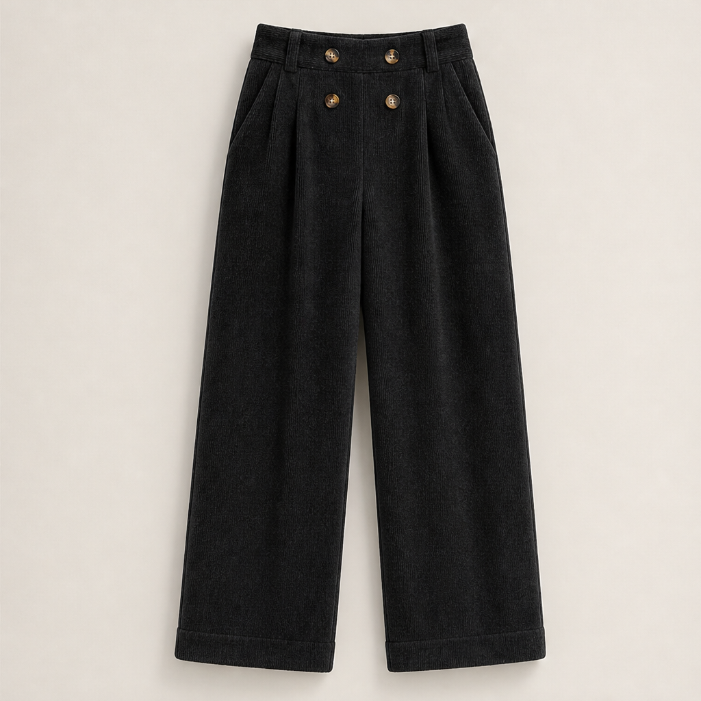 Vareluna – Pantaloni a Vita Alta Doppiopetto Black