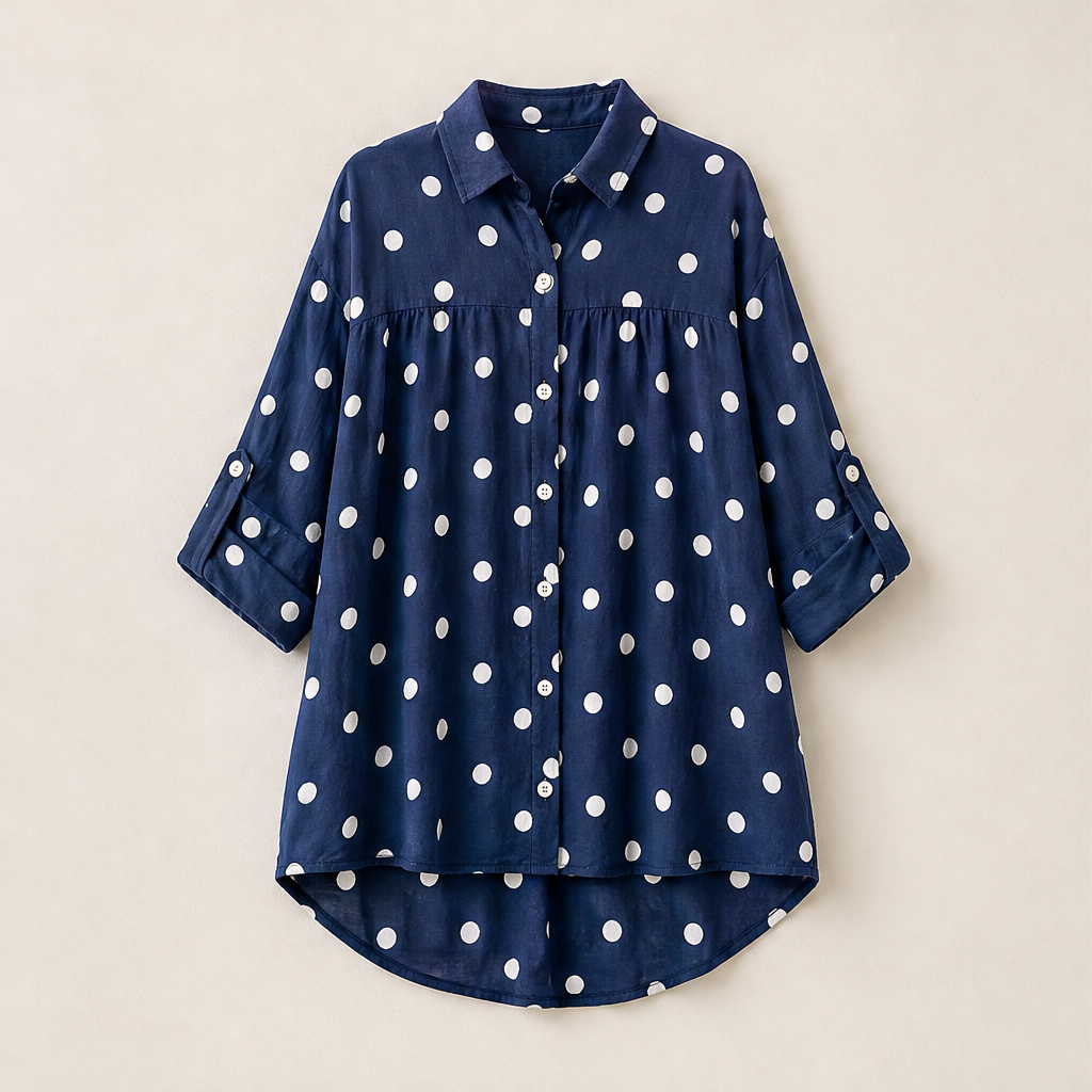 Voliera – Tunica a Pois Asimmetrica con Bottoni Navy