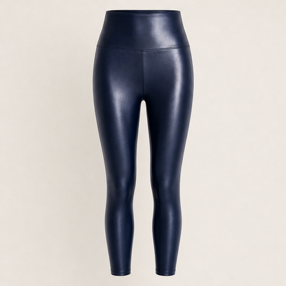 Calorra – Leggings in Ecopelle a Vita Alta con Foderina Termica Navy