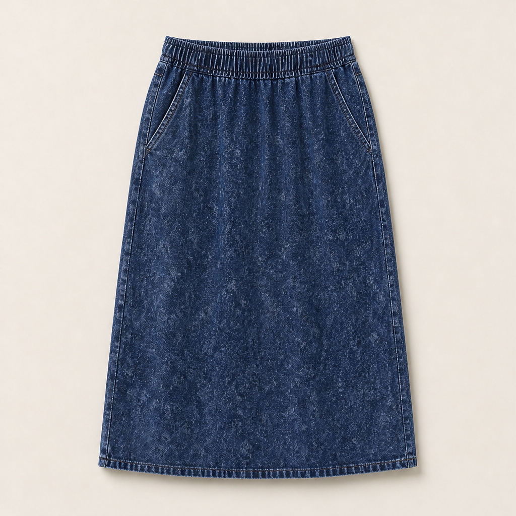 Modenza – Gonna Midi in Denim a Vita Elastica Blue
