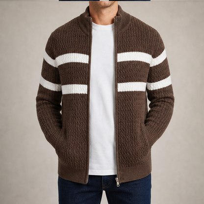 Varnoci – Cardigan Uomo a Righe con Zip Brown