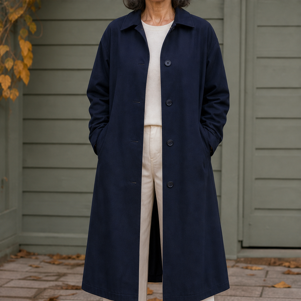 Vornetta – Cappotto in Cotone Cerato con Collo Staccabile Navy