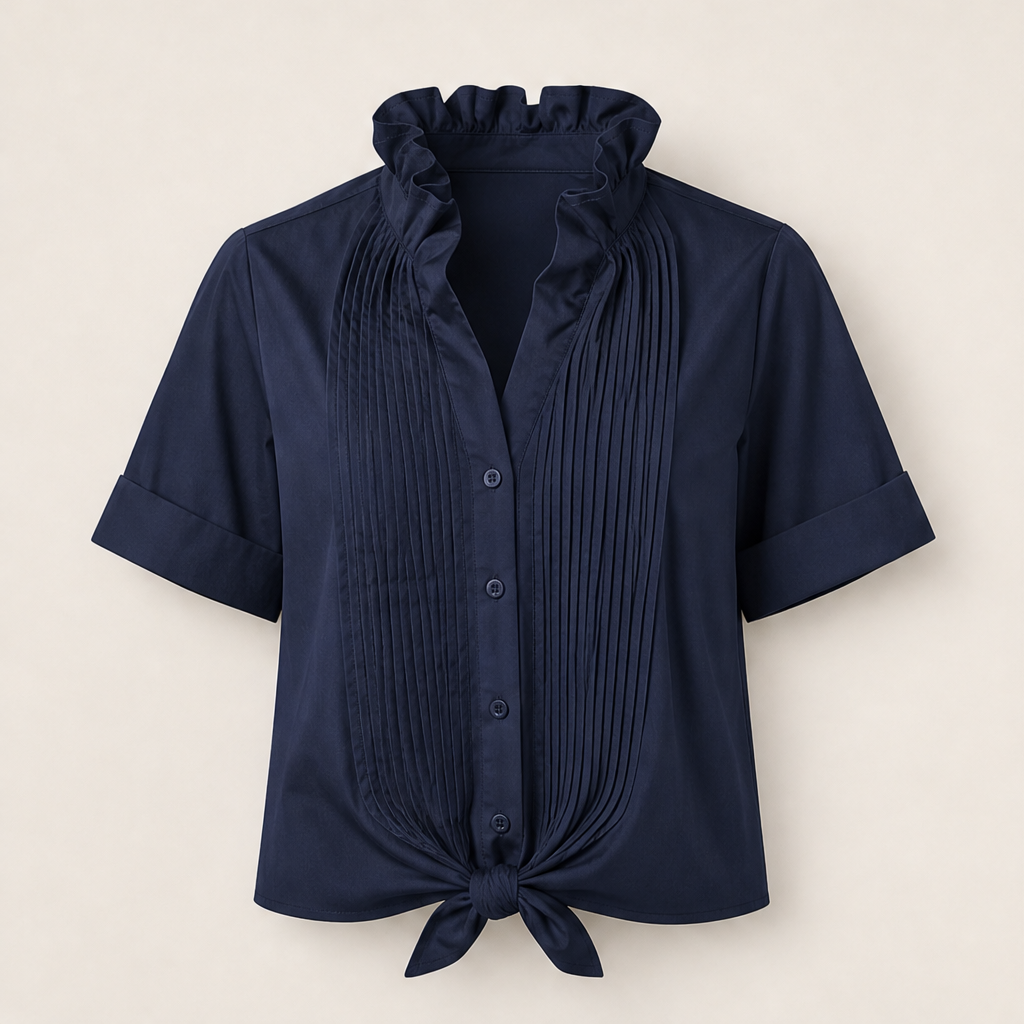 Veraline – Camicia Smoking con Fiocco e Colletto Arricciato Navy