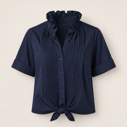 Veraline – Camicia Smoking con Fiocco e Colletto Arricciato Navy