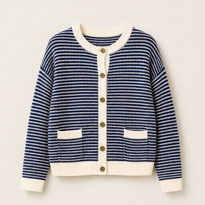 Molvera – Cardigan in Maglia a Righe Navy