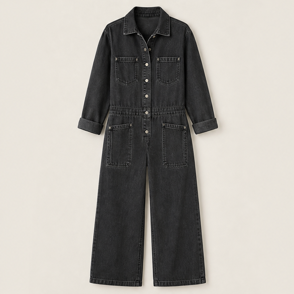 Voltera – Tuta Jumpsuit in Denim Gamba Larga Black