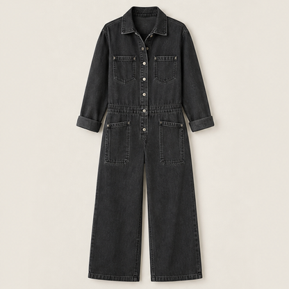 Voltera – Tuta Jumpsuit in Denim Gamba Larga Black