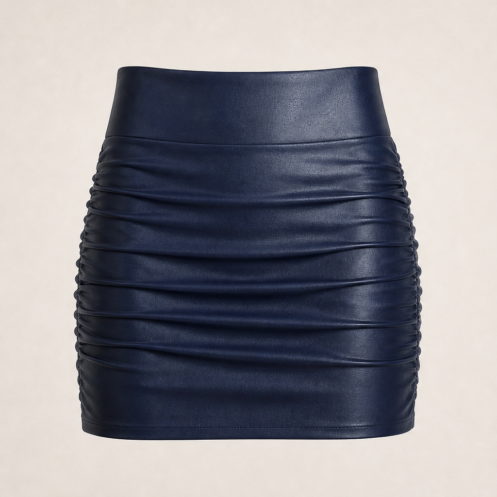 Novarella – Minigonna Arricciata in Similpelle Contenitiva Navy