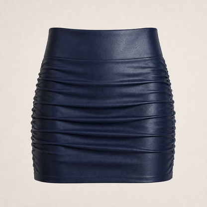 Novarella – Minigonna Arricciata in Similpelle Contenitiva Navy