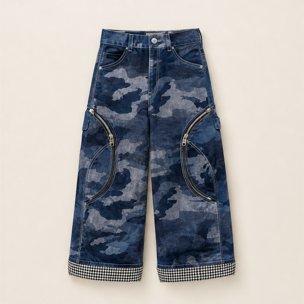 Kamuflo – Pantaloni Cargo Camo Baggy a Gamba Larga Blue Camo