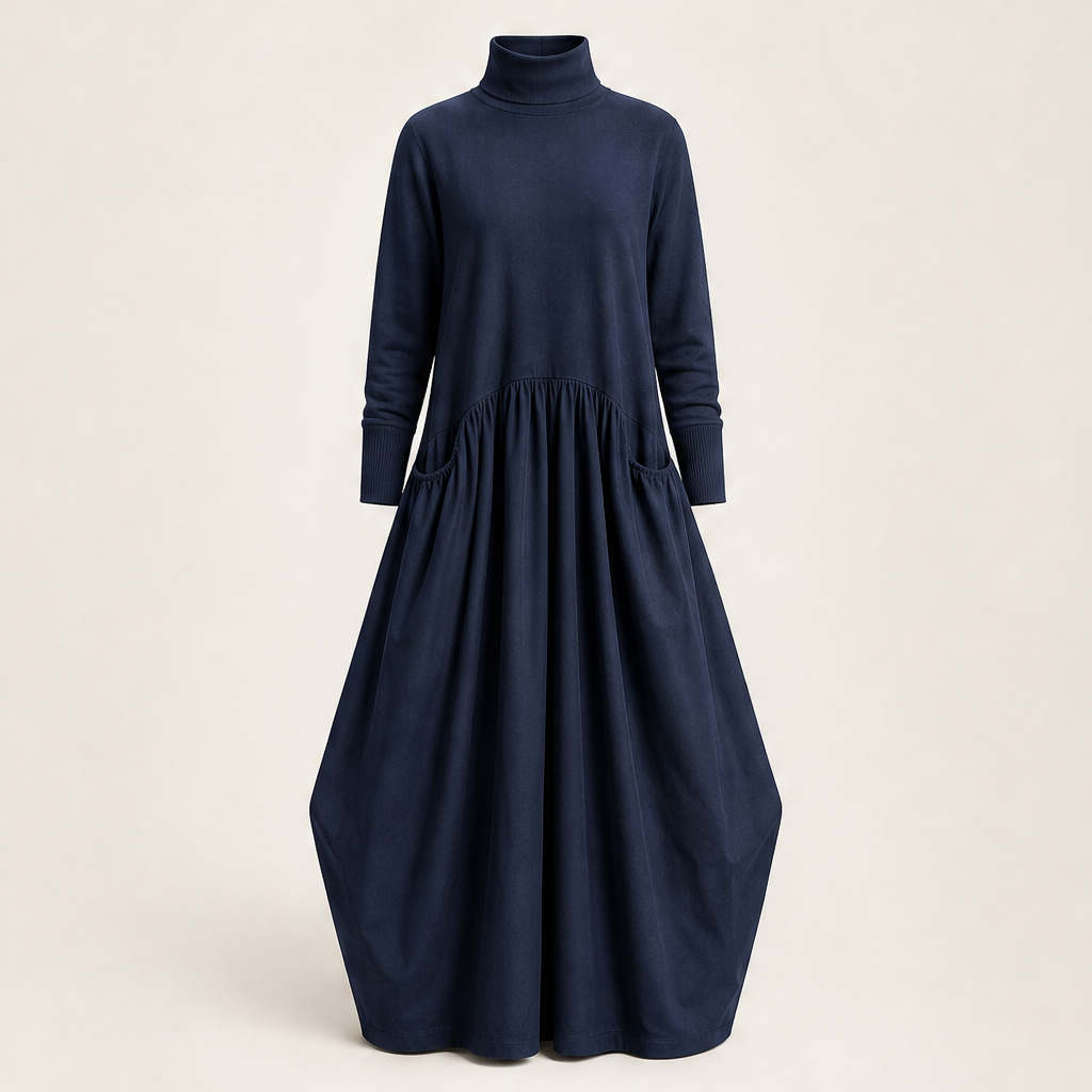 Novarela – Collo Alto Oversize con Tasche Abito Maxi Navy