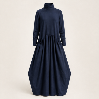 Novarela – Collo Alto Oversize con Tasche Abito Maxi Navy