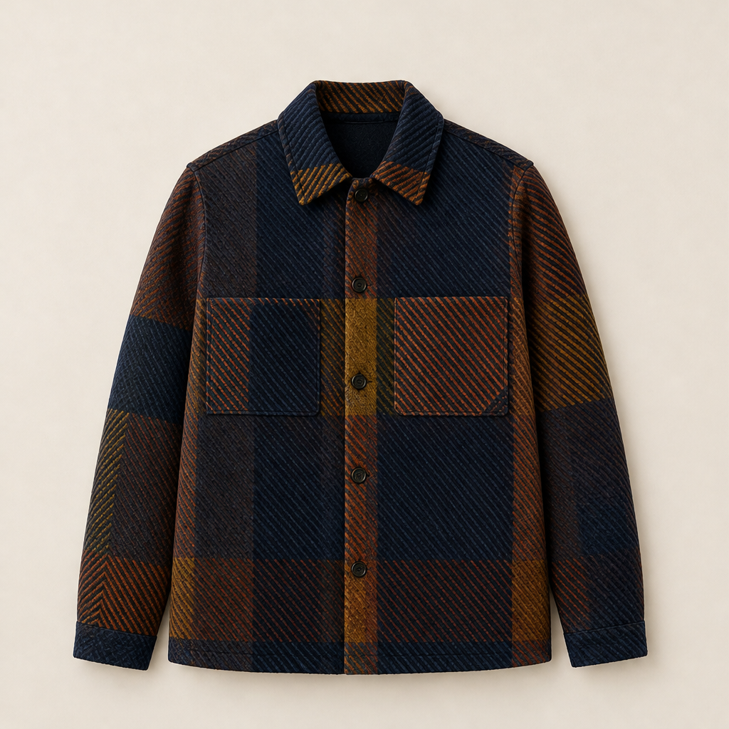 Calveno – Overshirt in Misto Lana a Quadri Navy Multicolour Check
