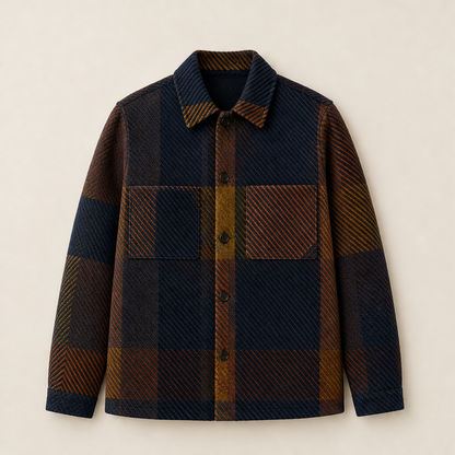 Calveno – Overshirt in Misto Lana a Quadri Navy Multicolour Check