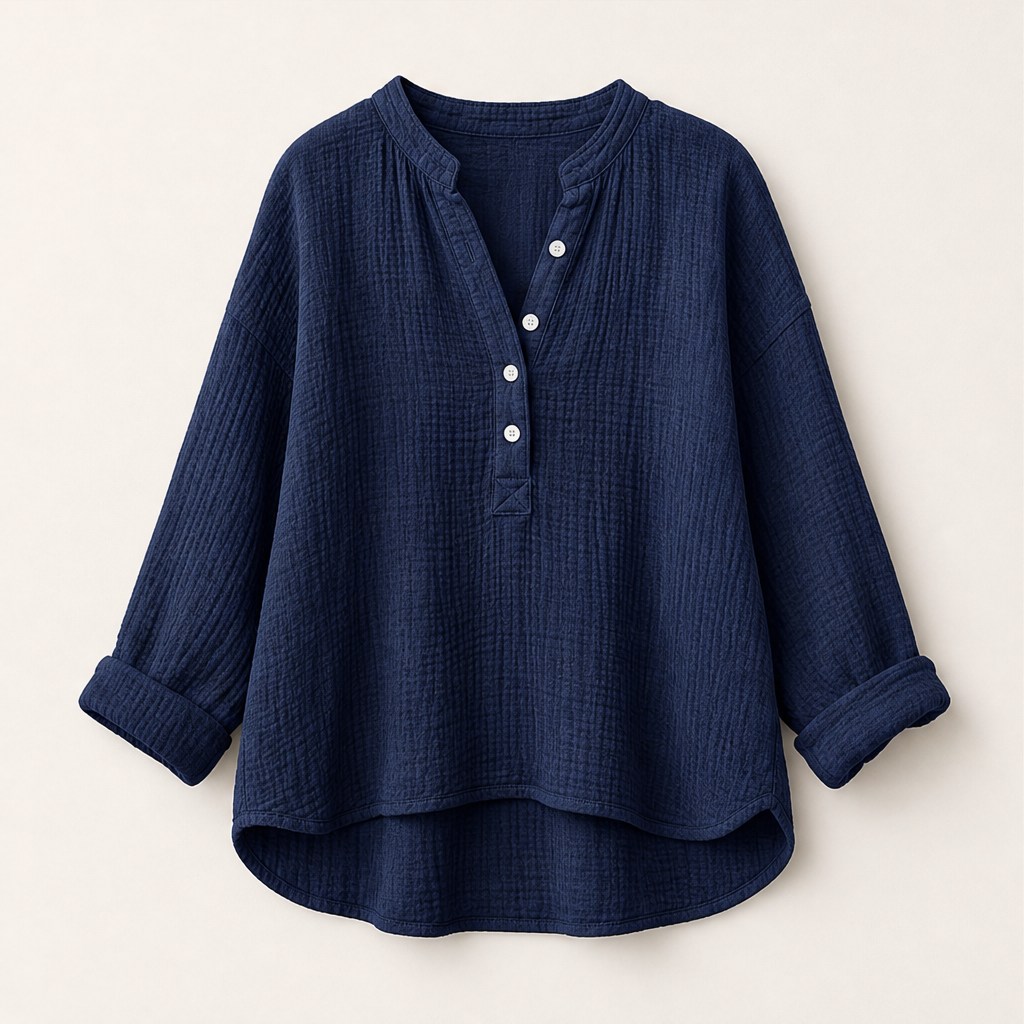 Ventarosa – Blusa Oversize in Garza di Cotone Navy