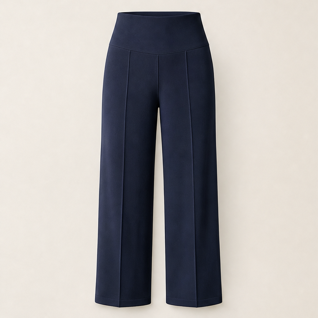 Morvella – Pantaloni a Vita Alta Gamba Larga Navy