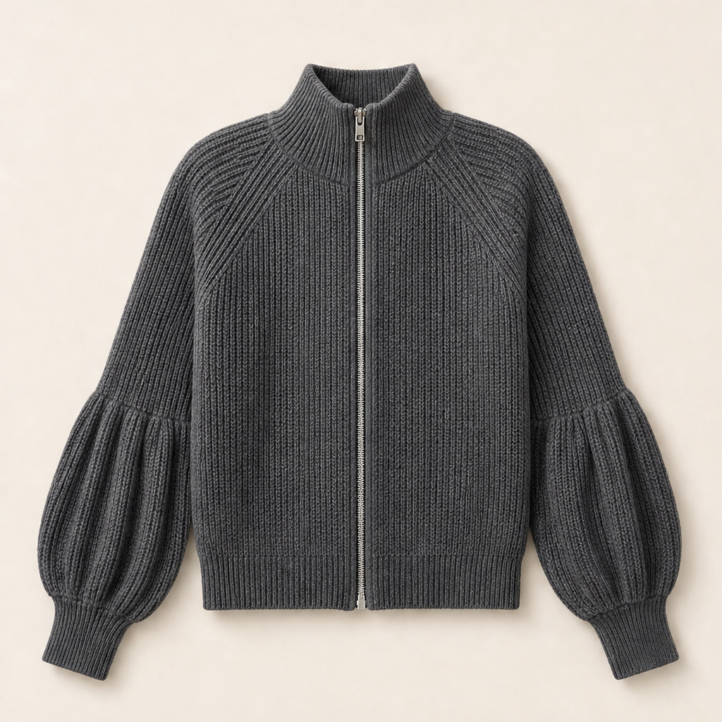 Vionetta – Maglione Zip a Maniche a Lanterna Grey
