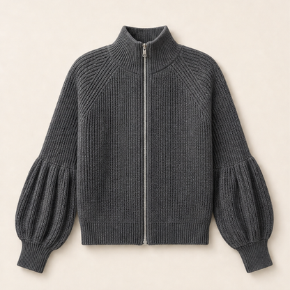 Vionetta – Maglione Zip a Maniche a Lanterna Grey