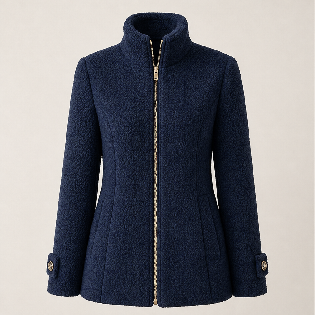 Morvenne – Giacca in Pile Collo Alla Coreana Navy