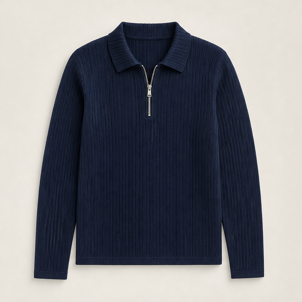 Corveno – Maglione a Righe con Collo Quarter-Zip Navy