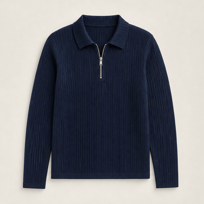 Corveno – Maglione a Righe con Collo Quarter-Zip Navy