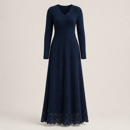 Velmora – Abito Maxi in Maglia con Pizzo Navy