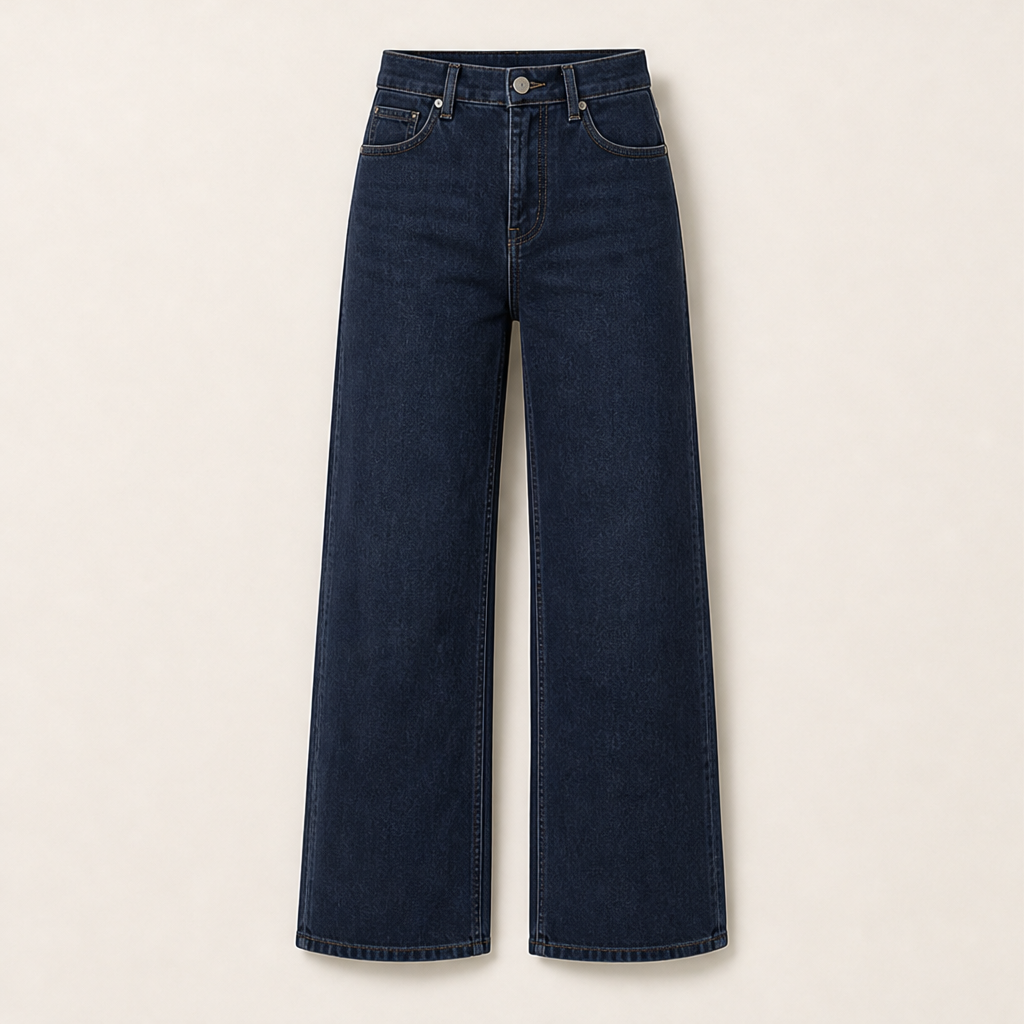 Velmora – Jeans a Gamba Larga Vita Alta Navy