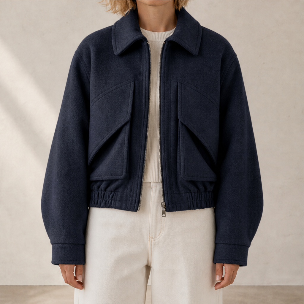 Verelio – Giacca in Misto Lana Spalla Ampia Navy