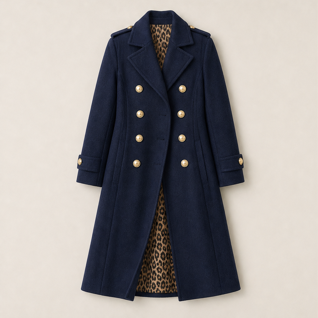 Voralie – Cappotto Lungo in Lana Stile Militare Navy