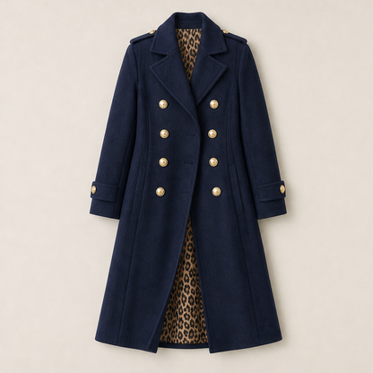 Voralie – Cappotto Lungo in Lana Stile Militare Navy