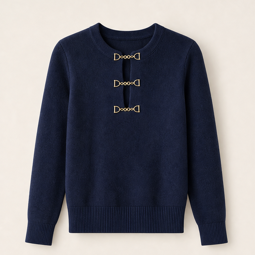 Voralia – Maglia Costine con Fibbie Dorate Navy
