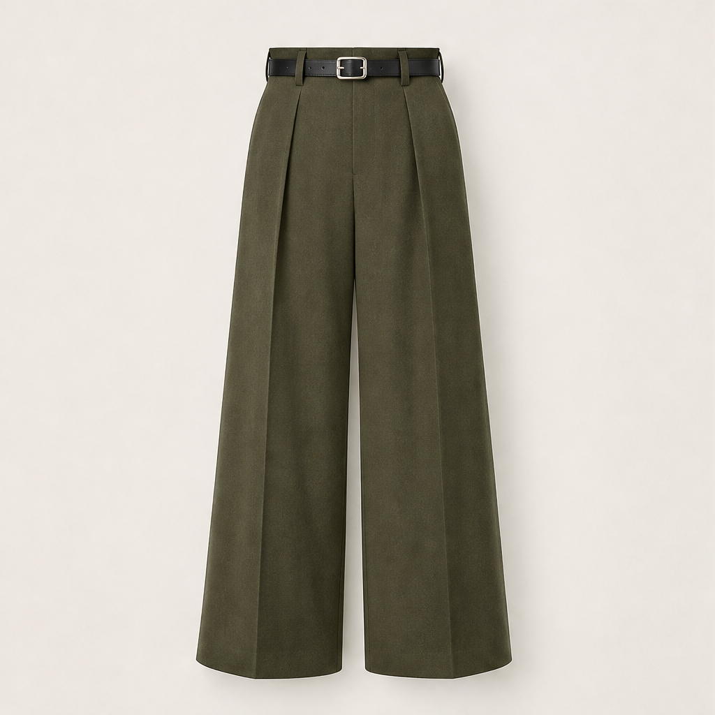 Velorena – Pantaloni a Palazzo Vita Alta Drappeggiati Olive