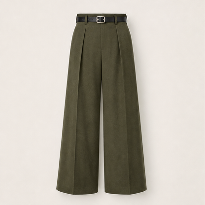 Velorena – Pantaloni a Palazzo Vita Alta Drappeggiati Olive
