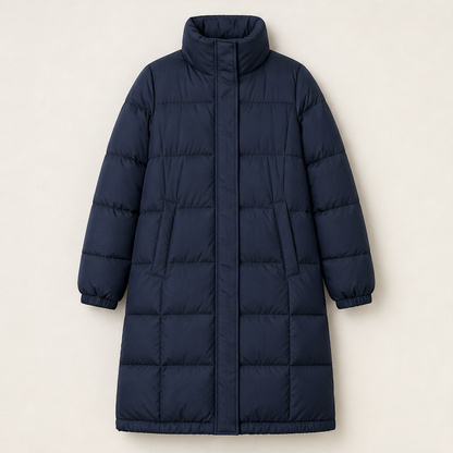 Cardento – Piumino Lungo Trapuntato con Cappuccio Navy