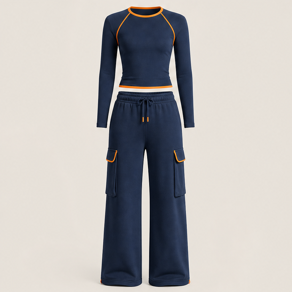 Velmora – Completo Top e Pantaloni Color Block Sportivo Navy