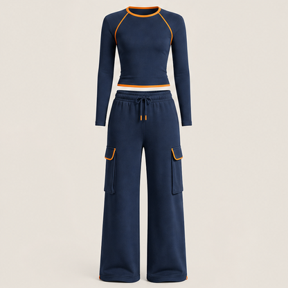 Velmora – Completo Top e Pantaloni Color Block Sportivo Navy