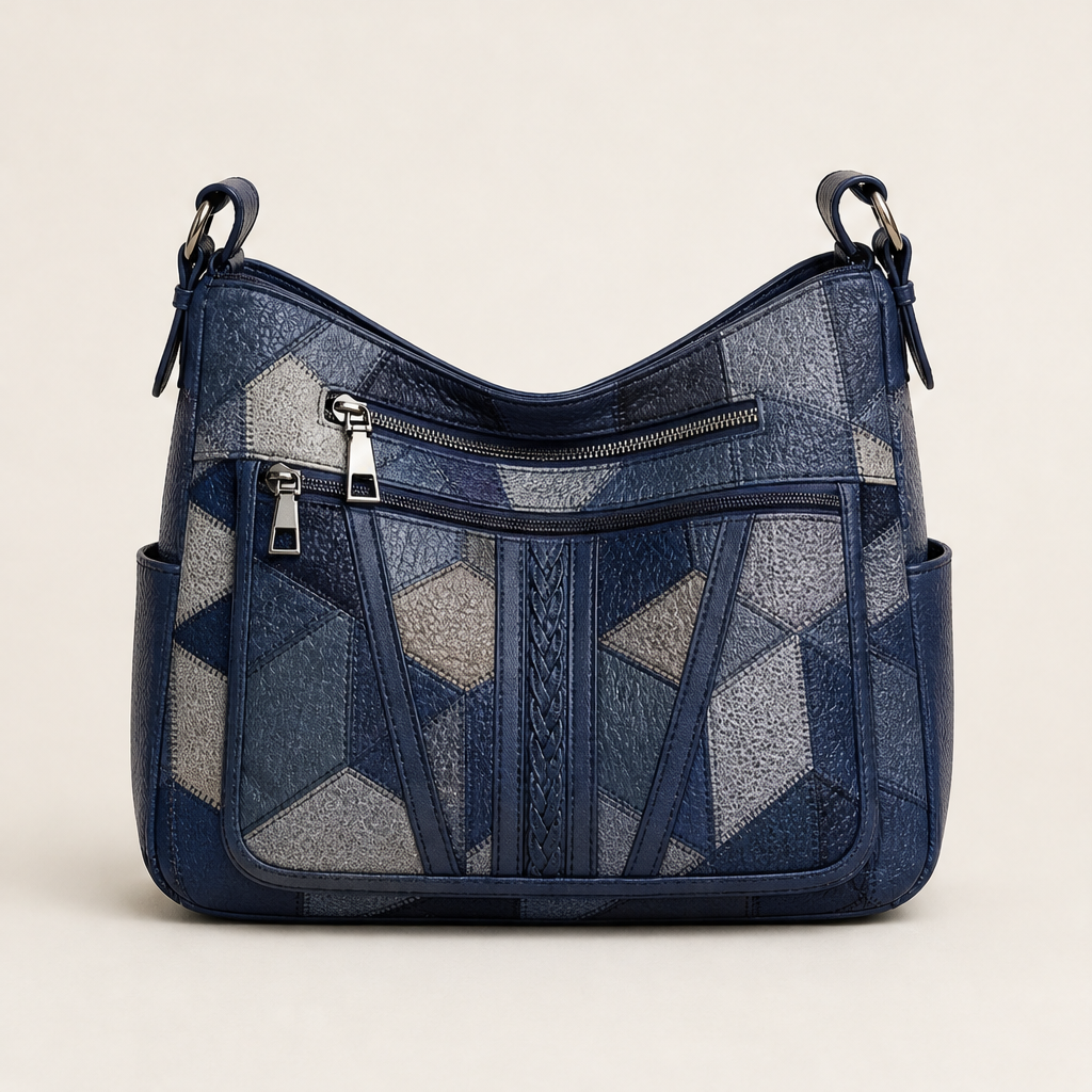 Solara – Borsa a Spalla in Pelle Mosaico Navy