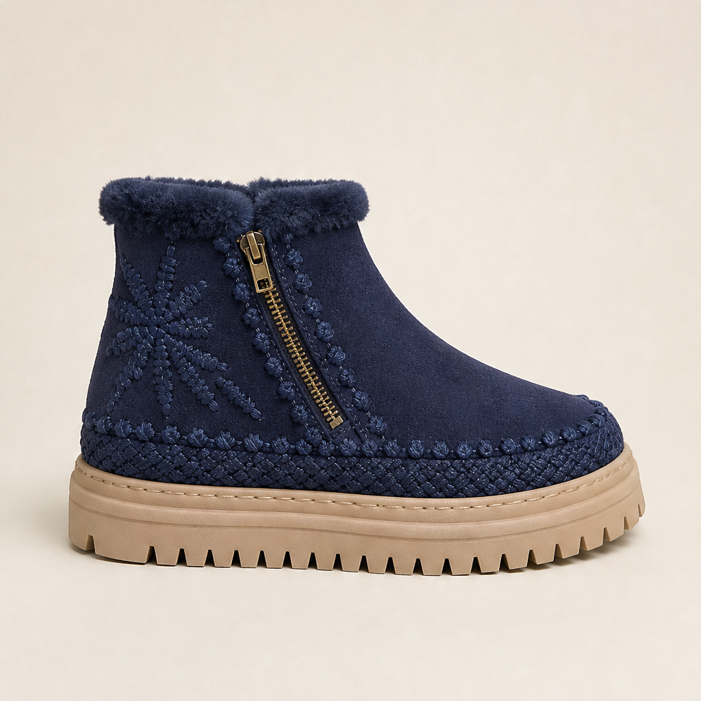Novarra – Stivaletto Floreale in Suede Choc Navy