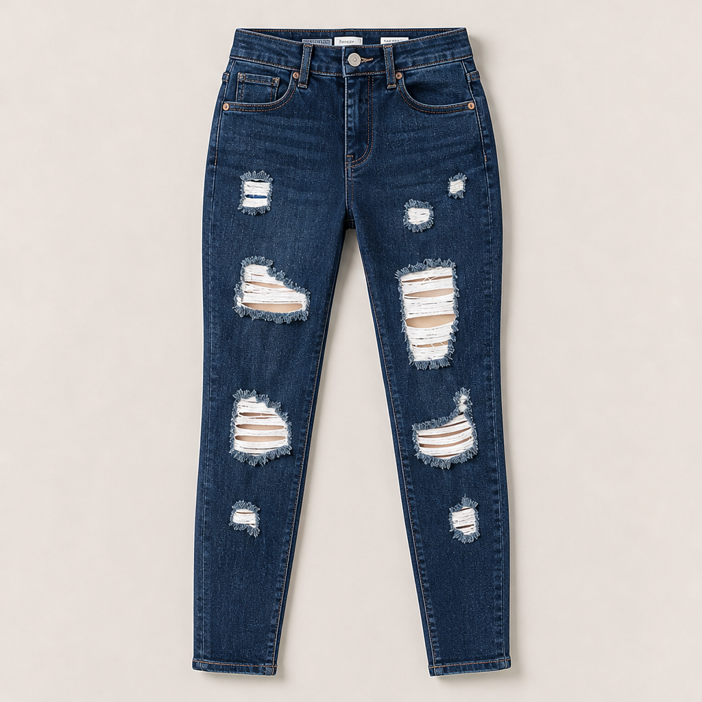 Varenza – Jeans Skinny a Vita Alta Strappati Navy