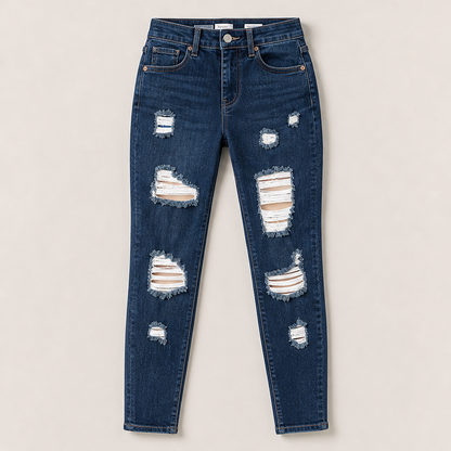 Varenza – Jeans Skinny a Vita Alta Strappati Navy